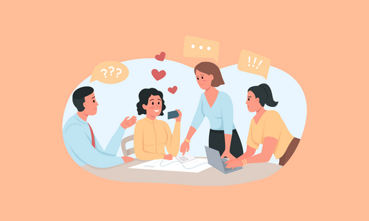 colleagues annoyed at distracted co-worker at the office when they are all discussing about pantry snacks